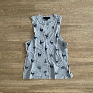 Socialite Gray Skull & Nautical Print Muscle Tank